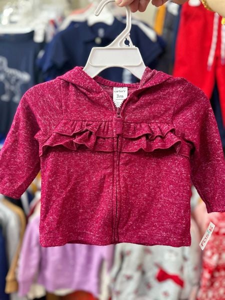  [3-12M] Áo Khoác Nỉ Len Bé Gái Cter - Đỏ Đô 