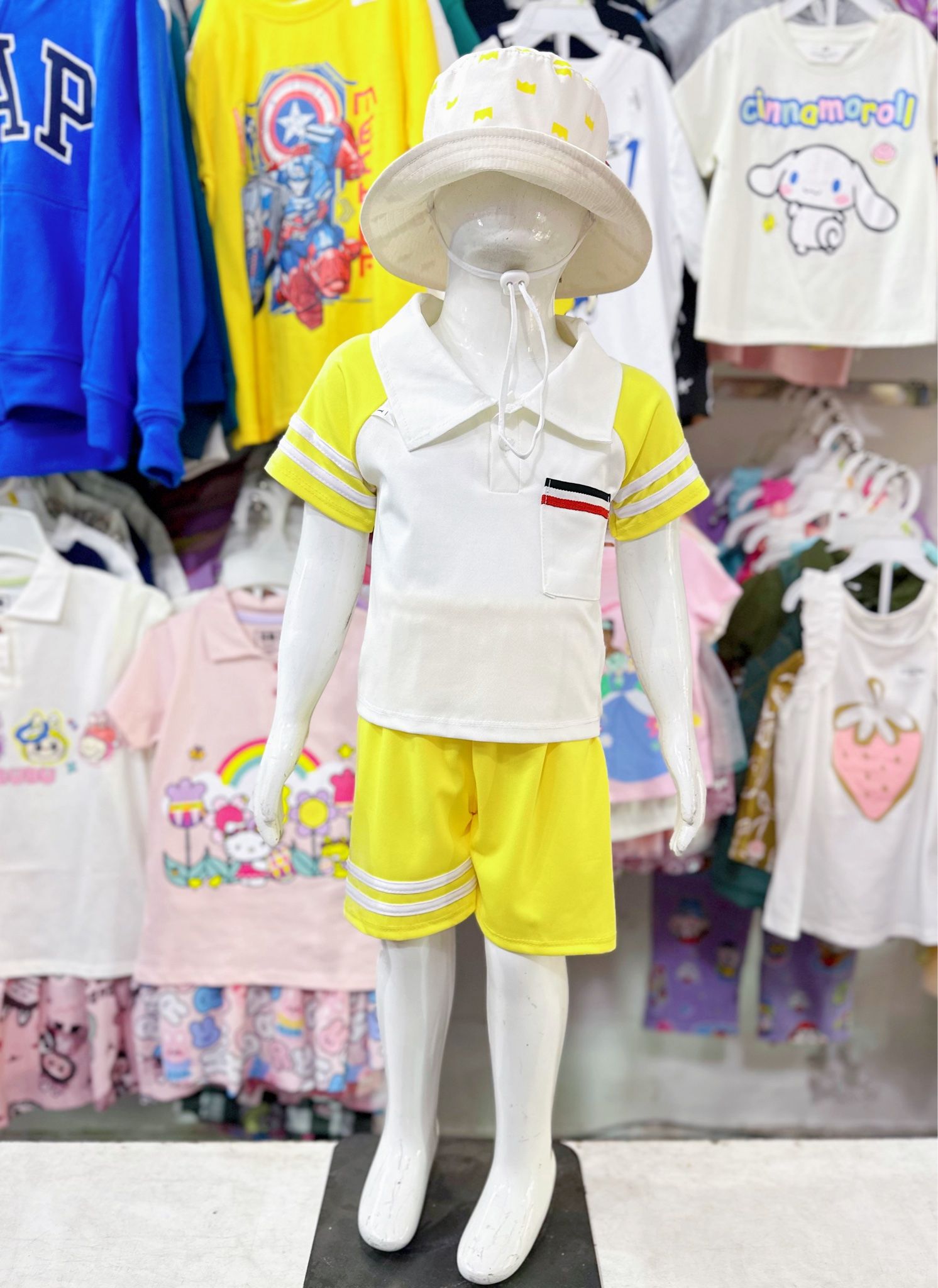 [8-18kg] Set Đồ Bộ Ngắn Polo Bé Trai - Vàng Trắng 
