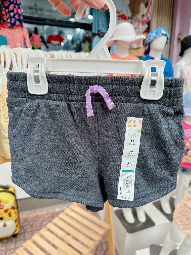  [12-18kg] Quần Short Bé Gái JB - Đen Xám Dây Tím 