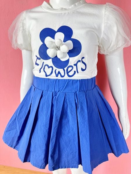  [10-12kg; 14-17kg] Set Áo Kèm Chân Váy Bé Gái - Trắng Hoa Flower 