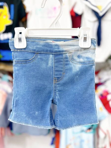  7-20kg 12M-6Y Quần short jaens L.v bé gái tăng đơ ẩn, lưng trơn- Xanh thêu màu QS02 