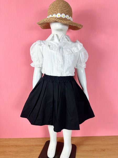  [14-17kg] Set Áo Kèm Chân Váy Bé Gái - Trắng Bèo 