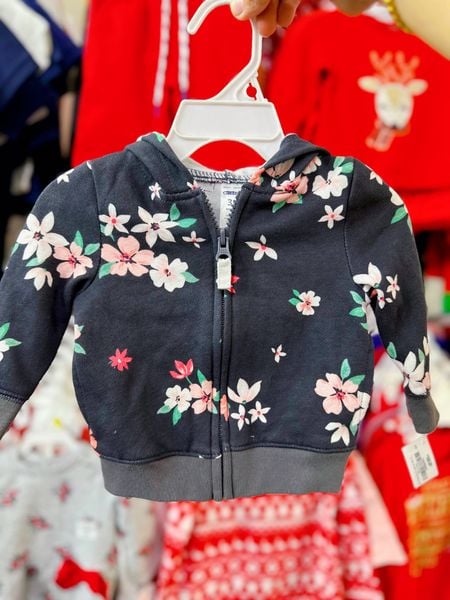  [3-12M] Áo Khoác Nỉ Bé Gái Cter - Đen Hoa Hồng 