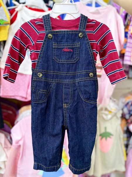  [0-9m Set Yếm Bé Trai Cter - Xanh Jean Đỏ Đô 