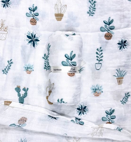  Khăn sợi tre muslin mềm mịn cho bé- Trắng chậu cây xanh K2 
