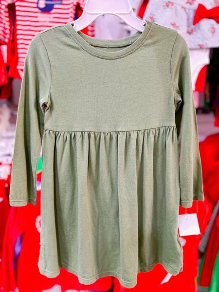  [13-14kg] Đầm Cotton Tay Dài Bé Gái ON - Xanh Rêu 