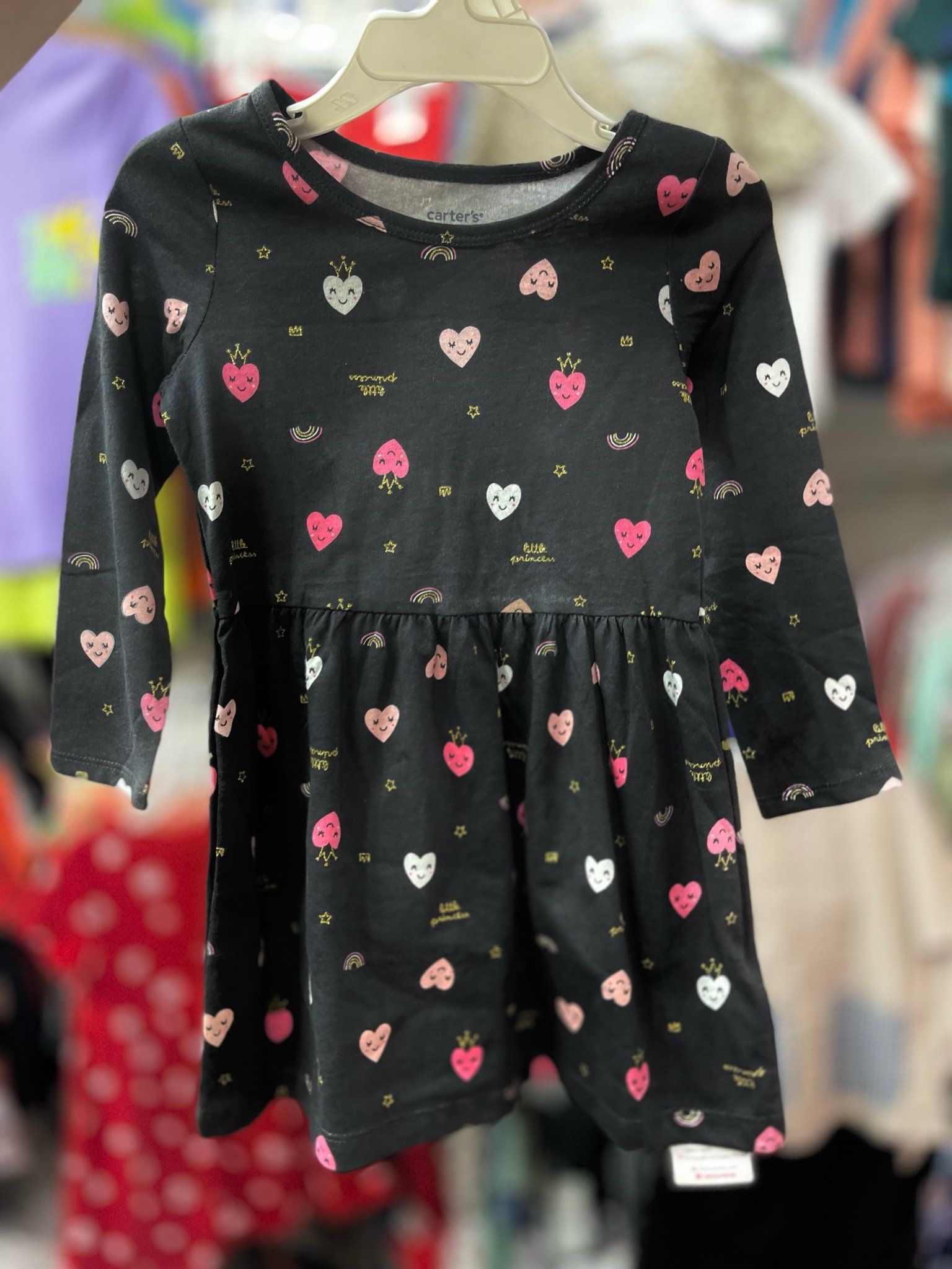  [13-16kg ; 34-35kg] Đầm Cotton Tay Dài Bé Gái Cter - Đen Tim Hồng 