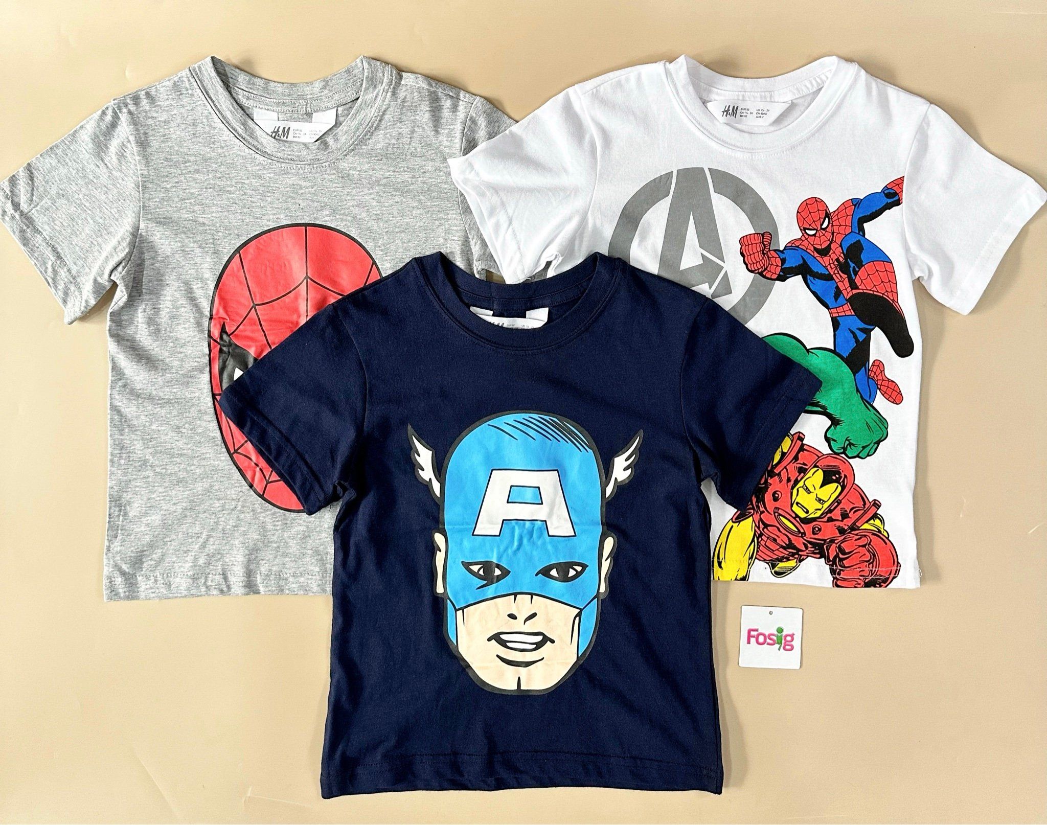  [11-35kg] Set 3 Áo Thun bé trai Cotton Siêu Nhân HM Mix Nhiều Màu- Set màu ngẫu nhiên S3A20 