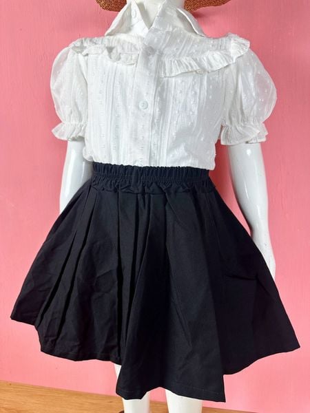  [14-17kg] Set Áo Kèm Chân Váy Bé Gái - Trắng Bèo 
