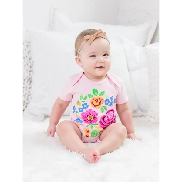  [0-3m; 12-18m] Bodysuit Tay Ngắn Bé Gái GJ - Hồng Hoa 