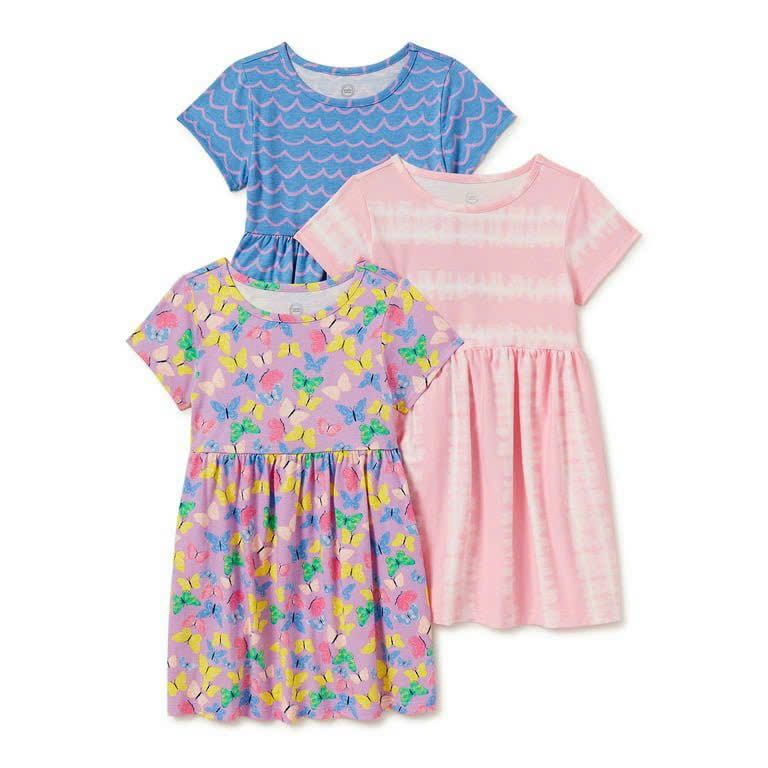  [4-8kg 17-19kg] Set 2 Đầm Thun Cotton Tay Ngắn Bé Gái - Combo màu ngẫu nhiên 