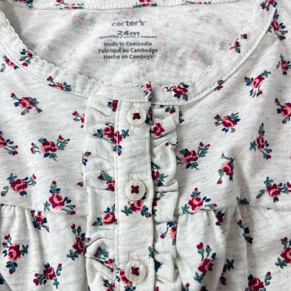  [0-3m] Bodysuit Tay Dài Bé Gái Cter - Xám Hoa Đỏ 