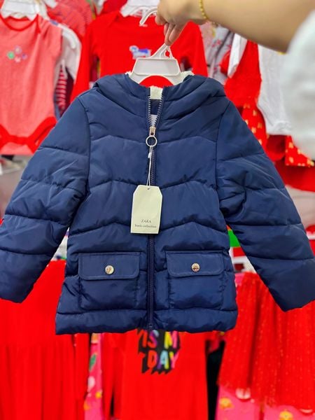  [12-17kg] Áo Khoác Phao Bé  Zra - Navy Cúc Vàng 