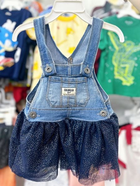 3m-12m [5-10kg] Yếm Đầm Bé Gái Oskos - Xanh Nhạt Navy 