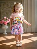  15-48kg  XS-XL Đồ bộ tay ngắn bé gái kèm chân váy - Hồng Hello Kitty DB91 