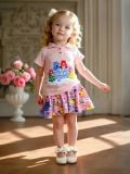  34-48kg  XS-XL Đồ bộ tay ngắn bé gái kèm chân váy - Hồng gấu mây DB91 