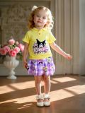  15-39kg XS-XL Đồ bộ tay ngắn bé gái kèm chân váy -  Vàng kuromo (váy) DB91 