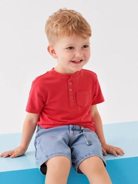  15-17kg 4T Áo thun bé trai G@p đỏ tay ngắn - Đỏ AT06 