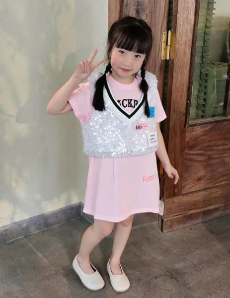  [16-20kg] Đầm Tay Ngắn Bé Gái - Hồng G.Duckkids G178 