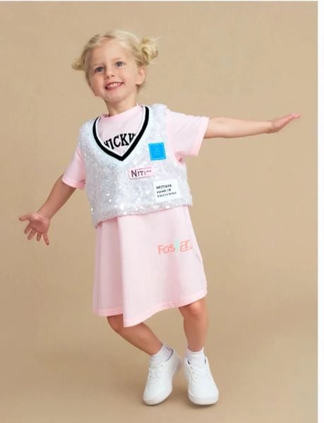  [16-20kg] Đầm Tay Ngắn Bé Gái - Hồng G.Duckkids G178 