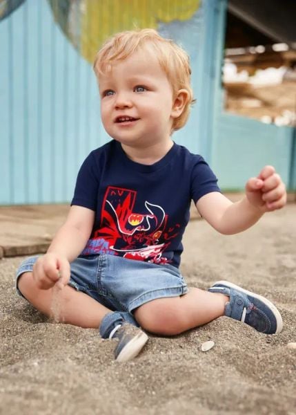  [24M ; 4-5T] Áo Thun Tay Ngắn Sơ Sinh Bé Trai Batman - Navy Dark Knight 