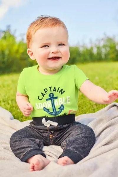  [3-9m] Áo Thun Tay Ngắn Sơ Sinh Bé Trai Cter - Xanh Lá Captain 