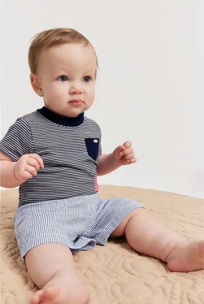  [3-6m] Áo Thun Tay Ngắn Sơ Sinh Bé Trai Cter120 - Sọc Navy Cá 