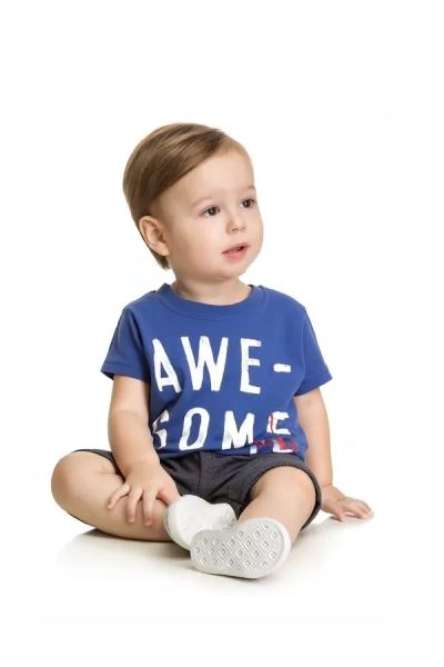  [3-9m ; 5T] Áo Thun Tay Ngắn Sơ Sinh Bé Trai Cter120 - Xanh Awe Some 