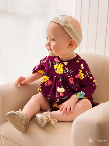  6-10kg; [3m-24m] Đầm Cotton Tay Dài Bé Gái ON - Tím Hoa 