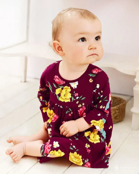  6-10kg; [3m-24m] Đầm Cotton Tay Dài Bé Gái ON - Tím Hoa 