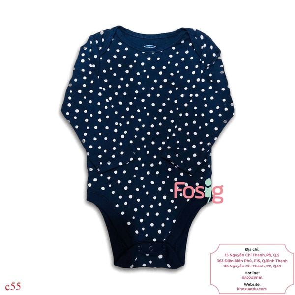  [0-18m] Bodysuit Tay Dài Bé Gái ON - Navy Chấm Kem 