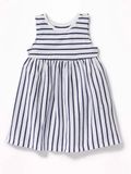  [3m-6m] Đầm Cotton Sát Nách Bé Gái ON - Trắng Sọc Navy 