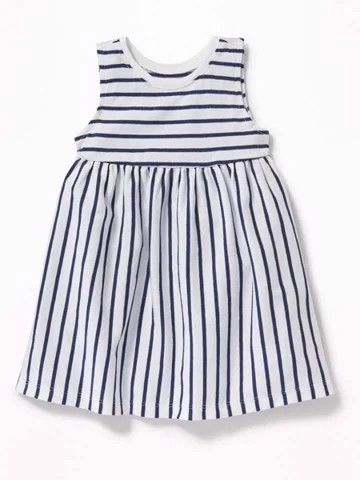  [3m-6m] Đầm Cotton Sát Nách Bé Gái ON - Trắng Sọc Navy 