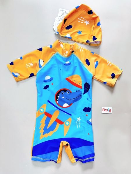  9-17kg Set 2 món nón và đồ bơi liền thân (bộ nhái) cho bé trai- Cam Tên lửa B08 