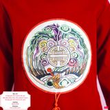  [28-30kg 40-45kg] Áo Dài Nhung Bé Trai - Đỏ Phượng Hoa Văn 