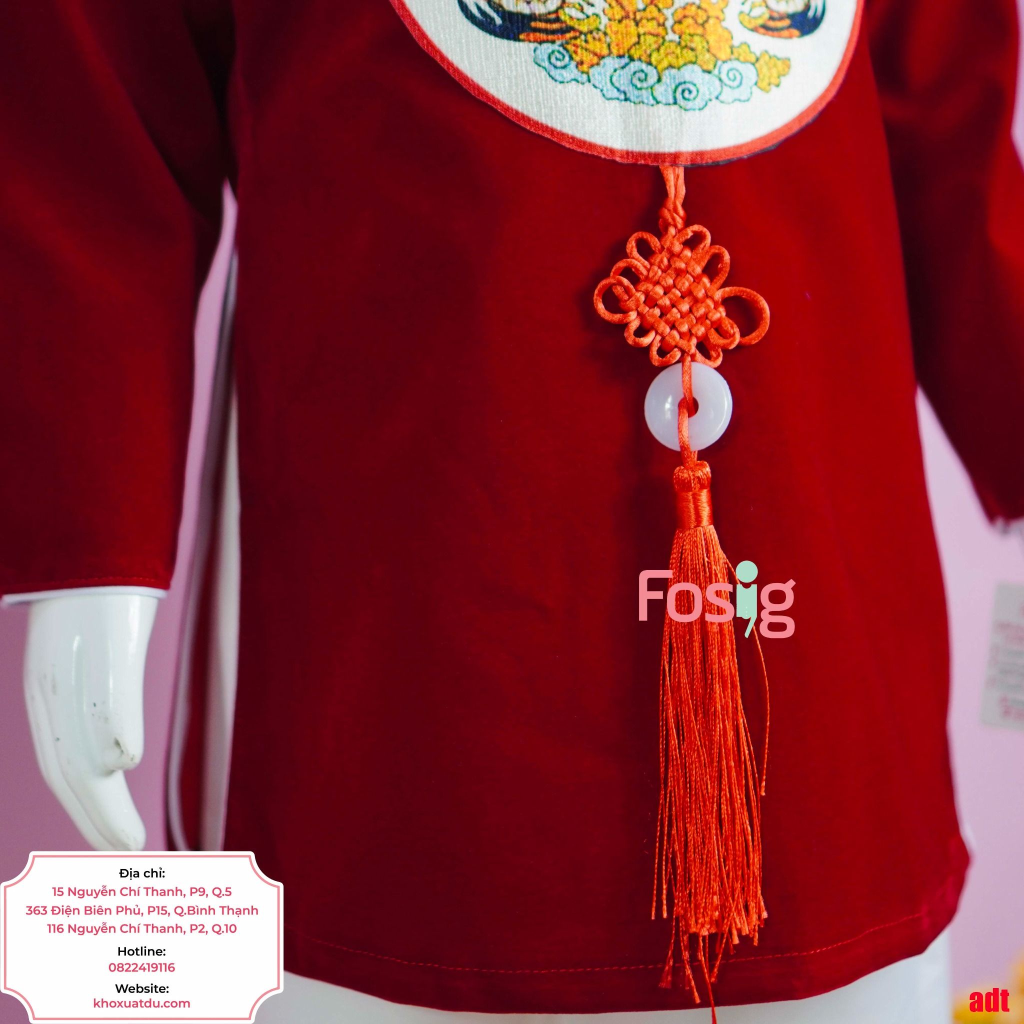  [12-13kg 16-19kg] Áo Dài Nhung Bé Trai - Đỏ Phượng Mây 