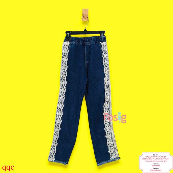  [13-15kg ; 20-30kg] Quần Jean Dài Cho Bé Gái - Xanh Ren Trắng 