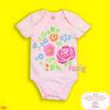  [0-3m; 9-12kg] Bodysuit Tay Ngắn Bé Gái GJ - Hồng Hoa 