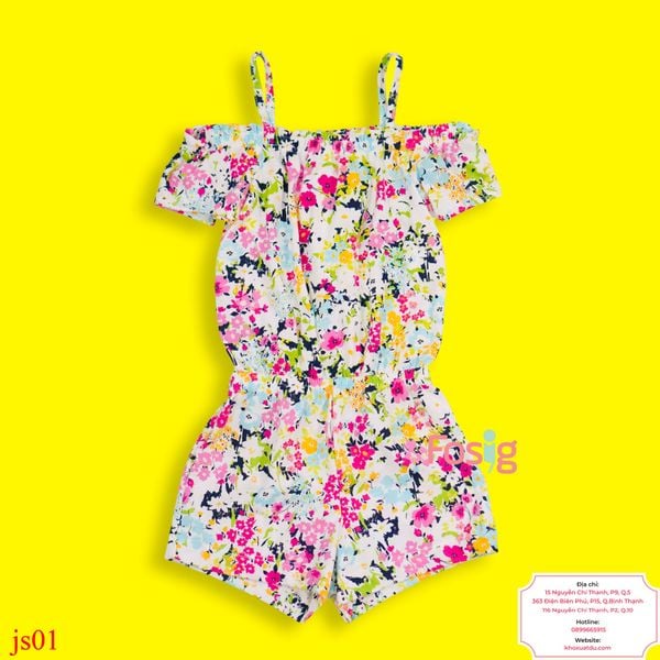  [14-16kg] Jumpsuit Bé Gái PL - Trắng Hoa Màu 