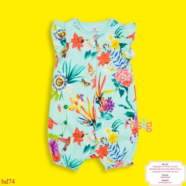  [3m; 2-3T] Romper Đùi Bé Gái Nxt - Xanh Hoa Bướm 