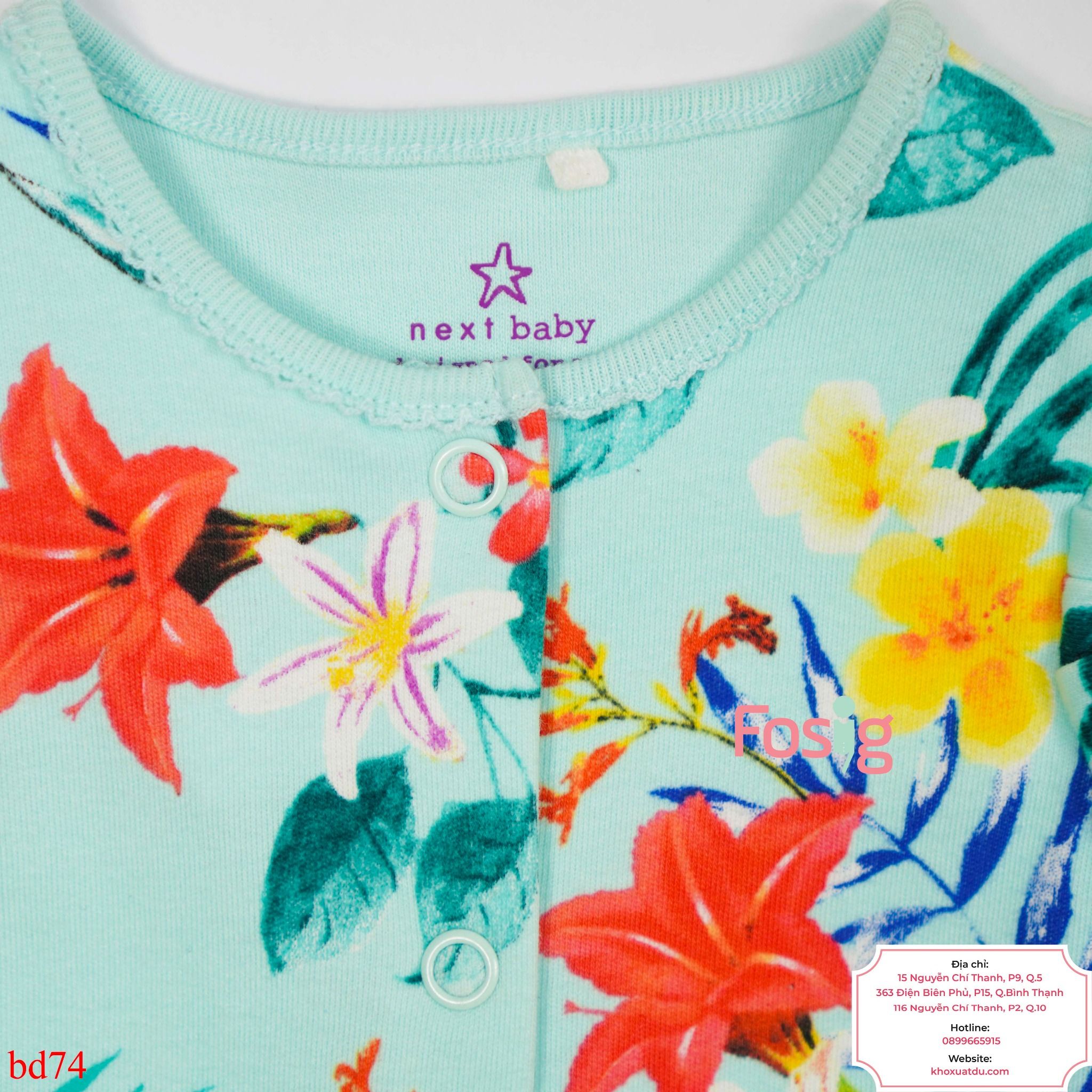  [3m; 2-3T] Romper Đùi Bé Gái Nxt - Xanh Hoa Bướm 