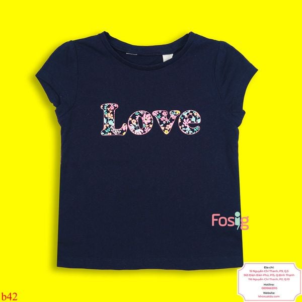  [12-13kg; 16-17kg] Áo Thun Tay Ngắn Bé Gái B42 - Navy Love Hoa 