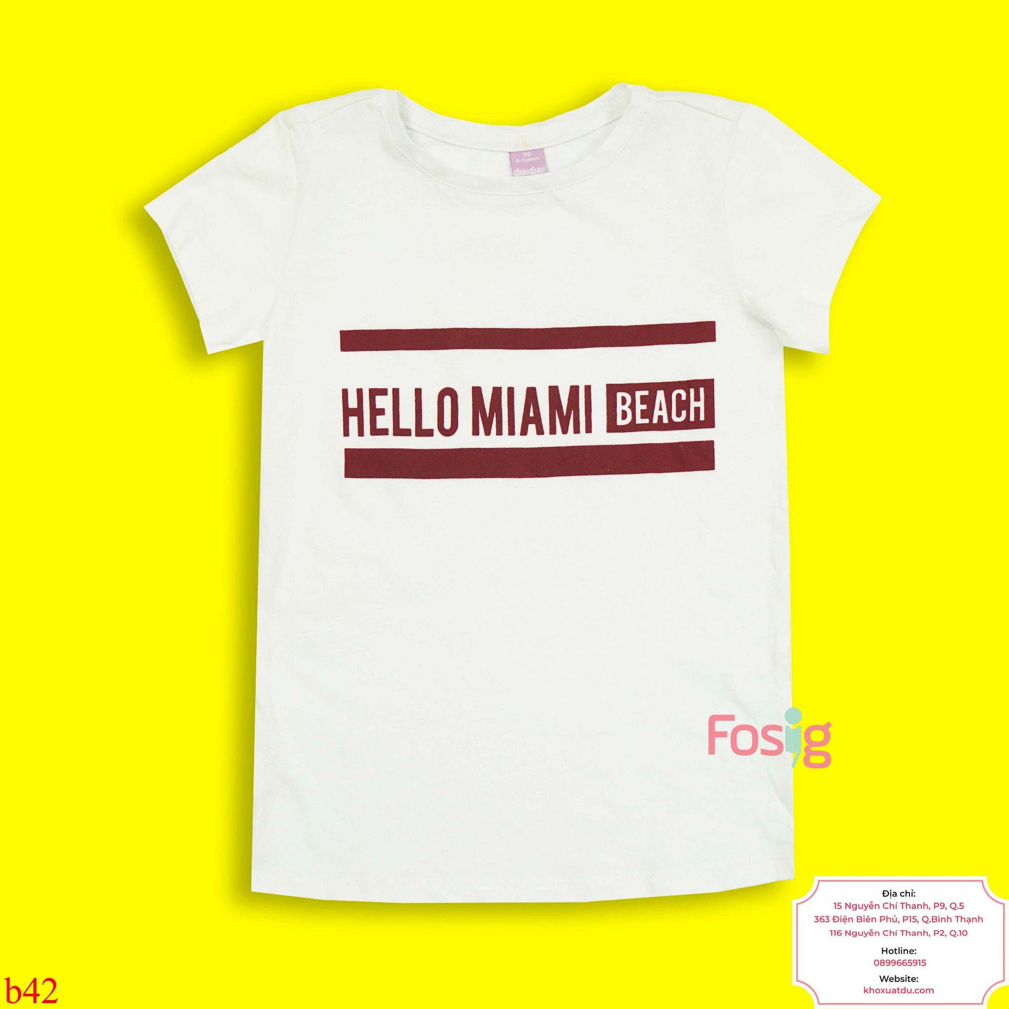  [16-17kg] Áo Thun Tay Ngắn Bé Gái B42 - Trắng Hello Miami 