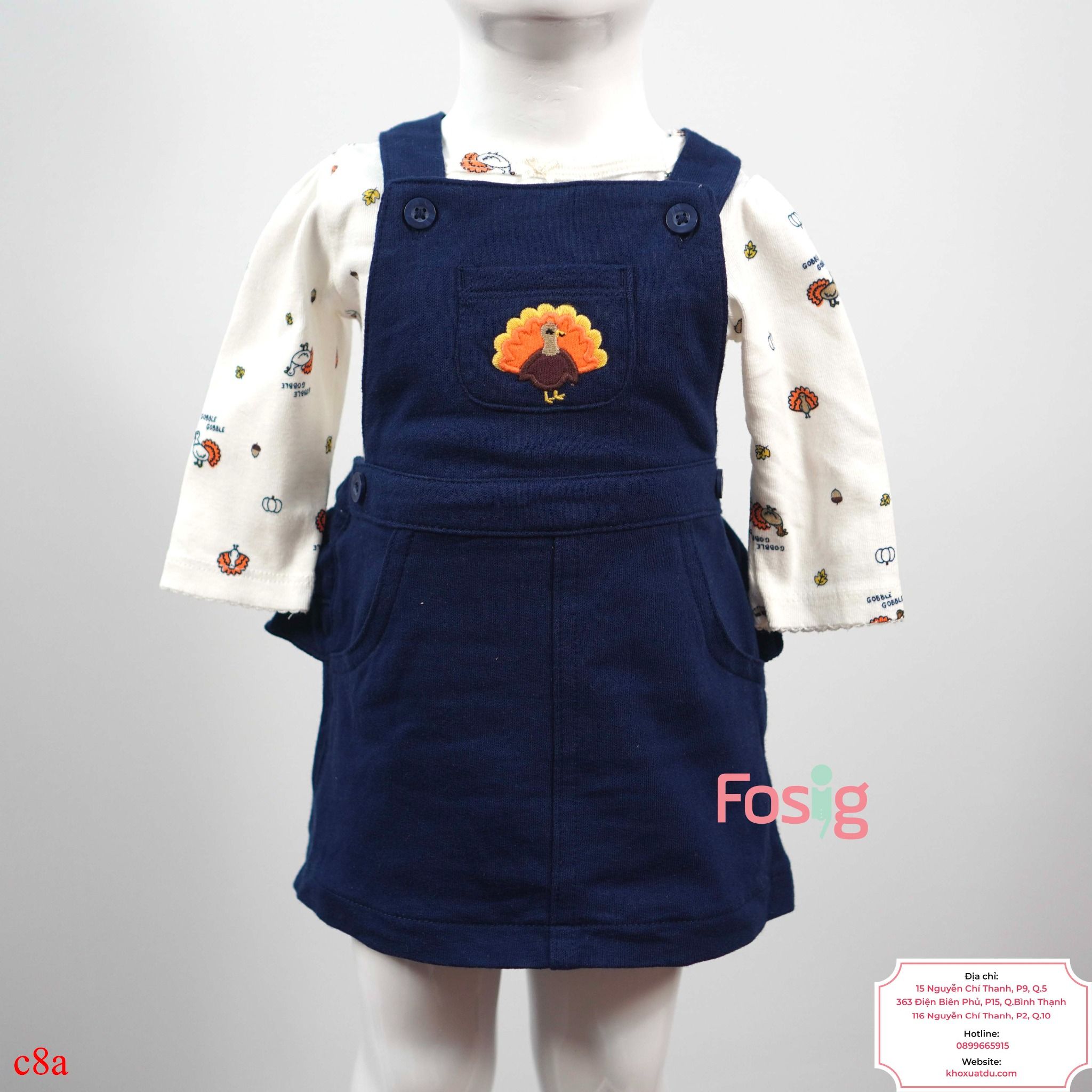  [0-12m] Set Yếm Đầm Bé Gái Cter - Navy Gà Mẹ 