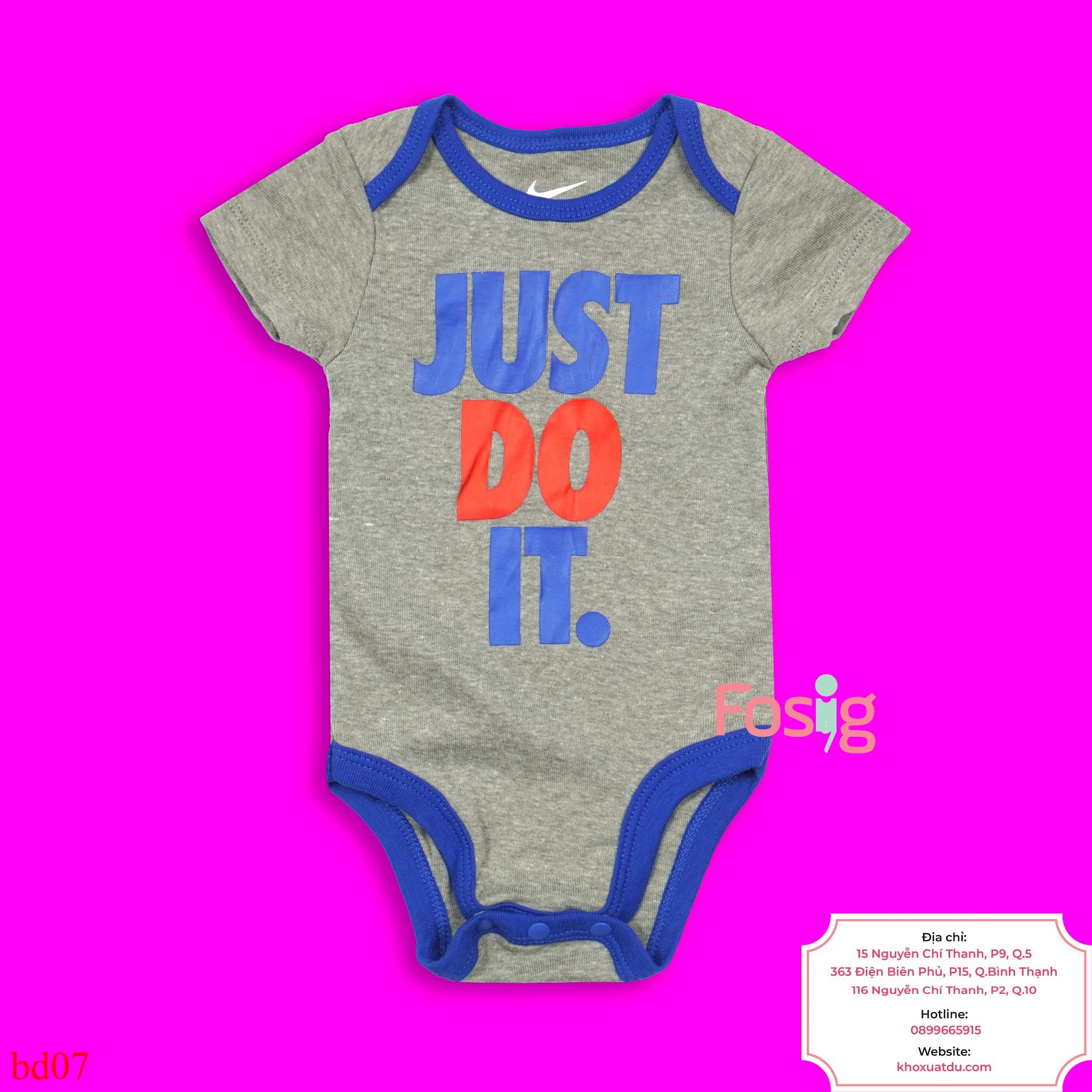  [0-9m] Bodysuit Tay Ngắn Bé Trai NK - Xám Just Do It 