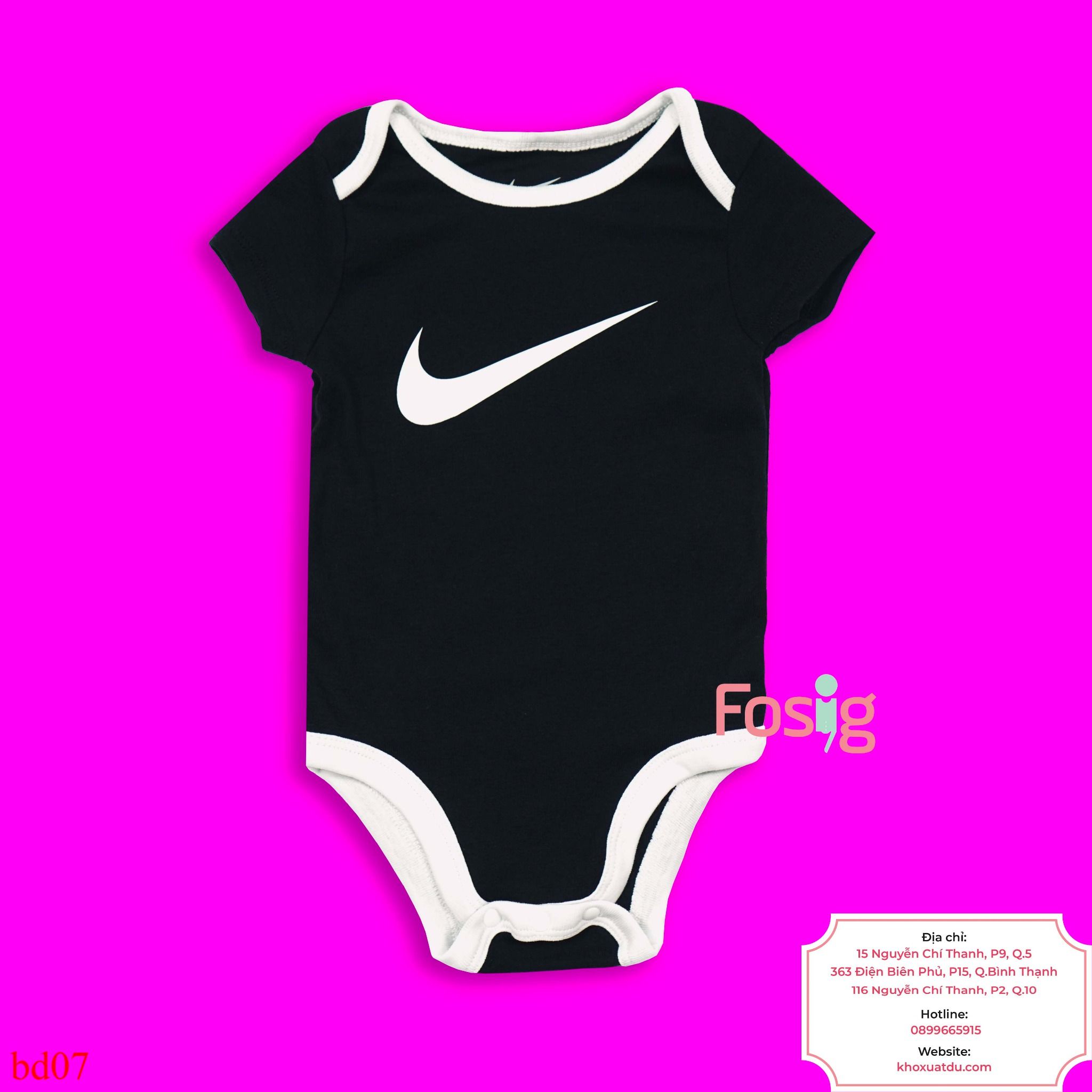  [3-6m] Bodysuit Tay Ngắn Bé Trai NK - Đen Cổ Trắng NK 
