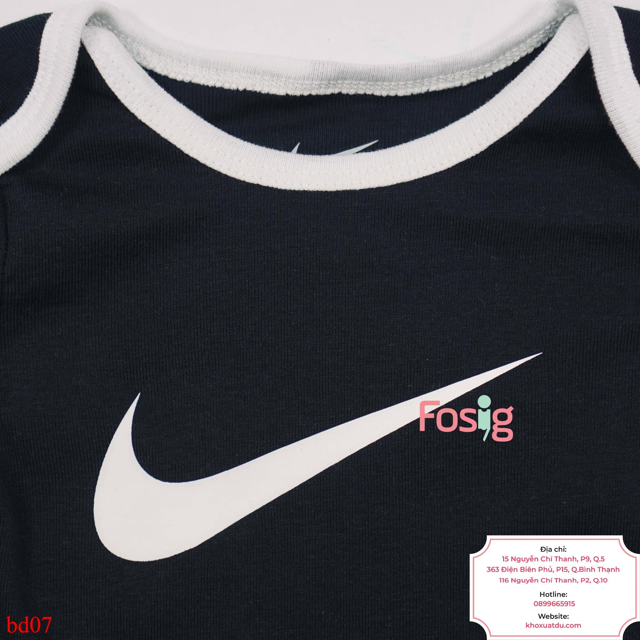  [3-6m] Bodysuit Tay Ngắn Bé Trai NK - Đen Cổ Trắng NK 