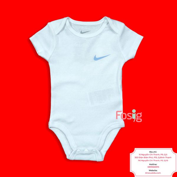  [3-6m] Bodysuit Tay Ngắn Bé Trai NK - Trắng NK Xanh Nhỏ 