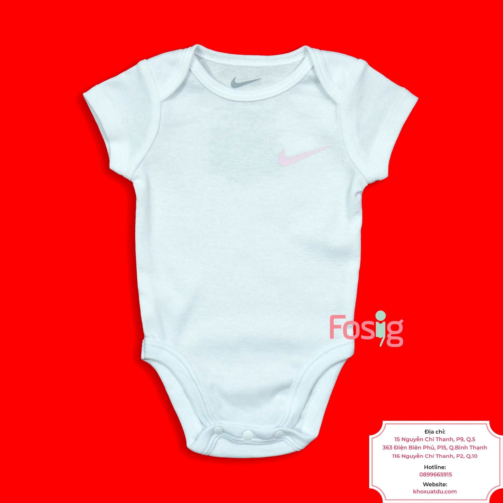  [0-6m] Bodysuit Tay Ngắn Bé Gái NK - Trắng NK Hồng 