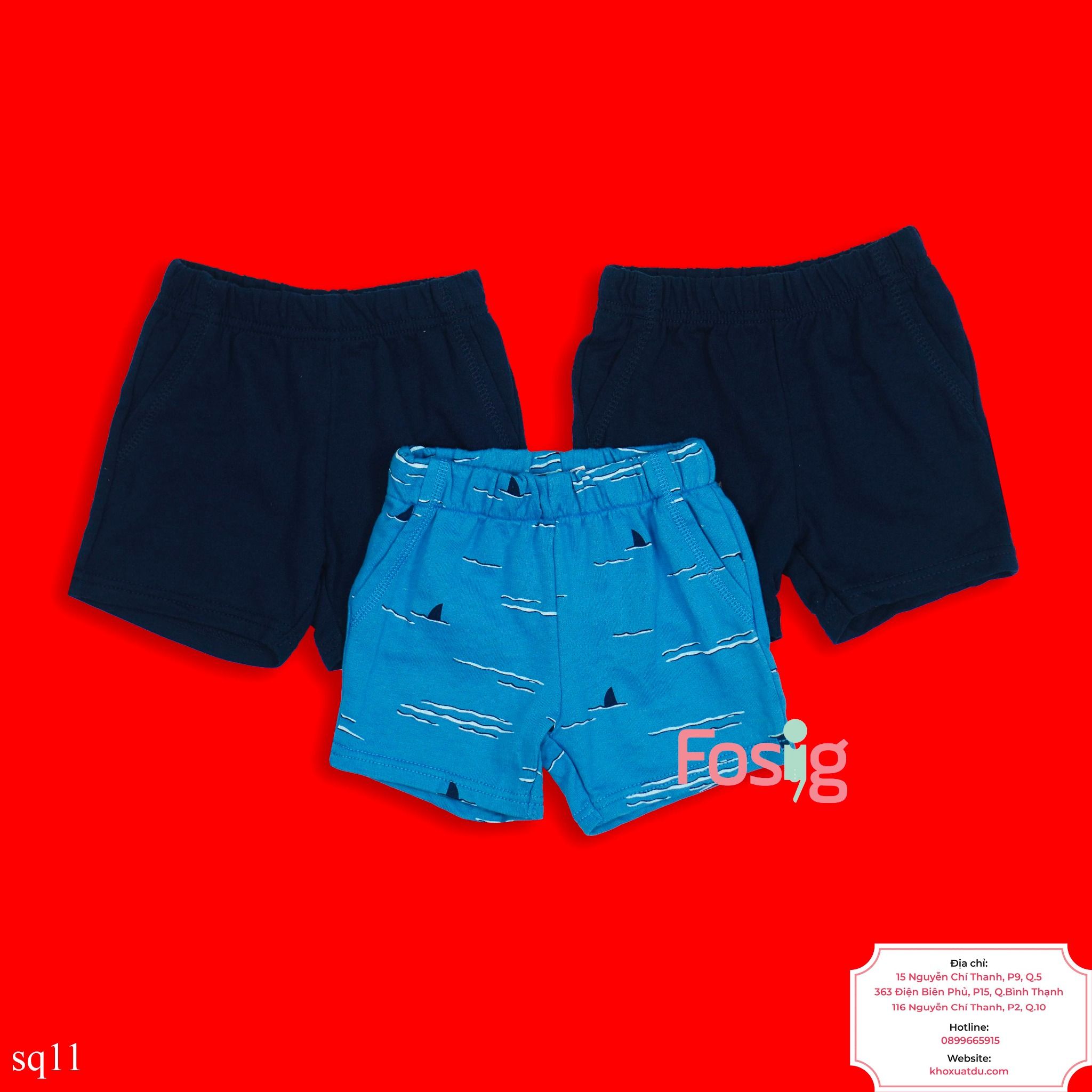  [3m-12m] Set 3 Quần Short Da Cá Bé Trai Cter240 - Combo màu ngẫu nhiên 